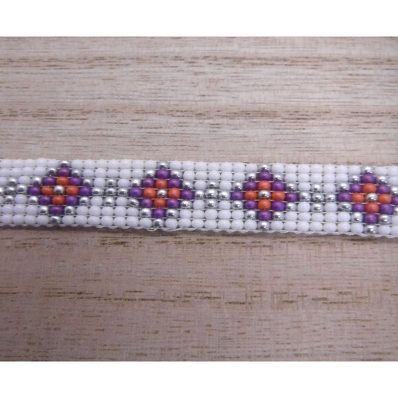 Loom Beaded Bracelet White, Purple & Pink - Picture 3 of 4
